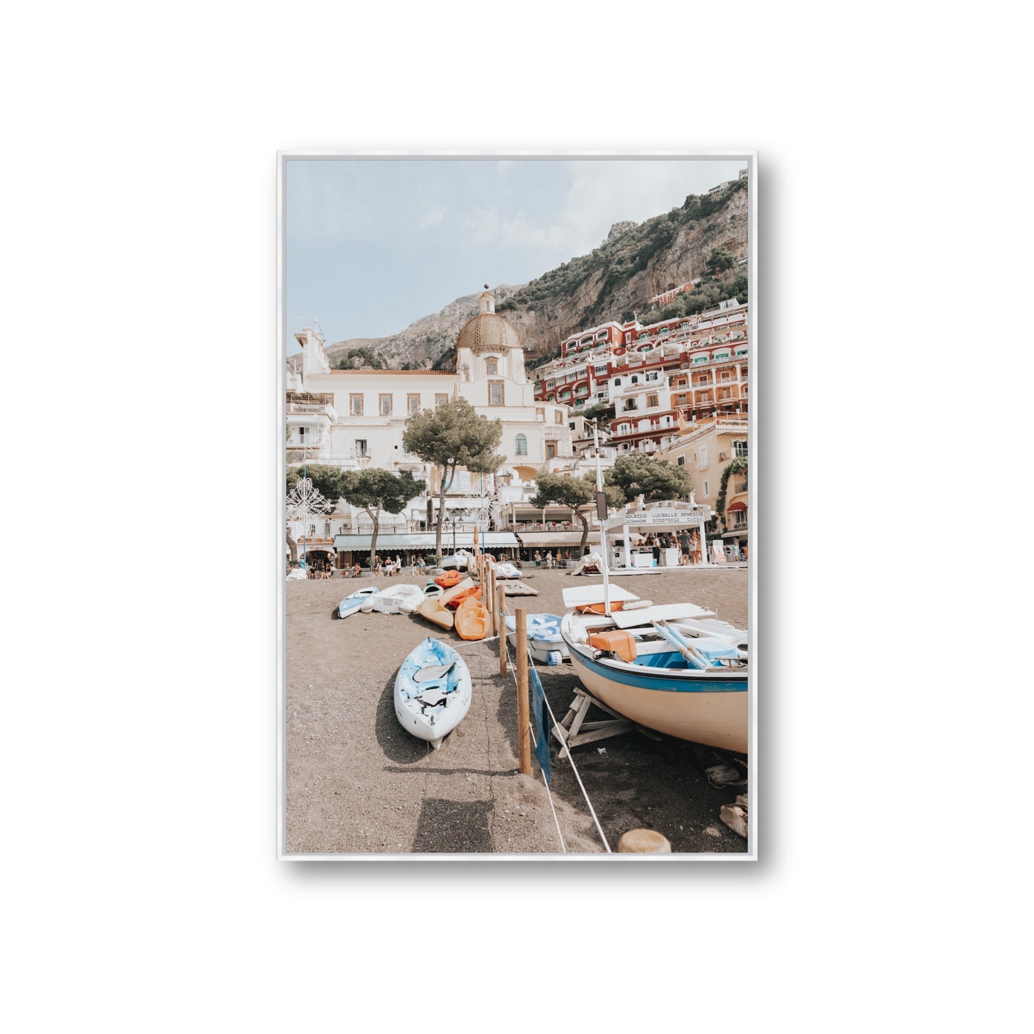 Seaside Hues Positano wall art Giant fine art canvas in white float frame