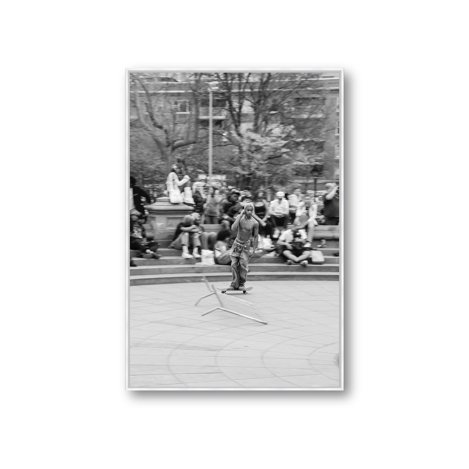 Skate Park Serenade New York NYC Black & White wall art Giant fine art canvas in white float frame
