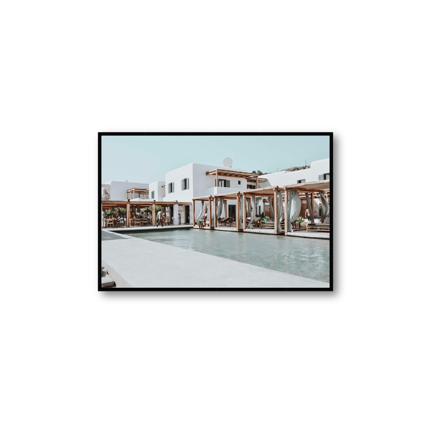 Polytelís Mykonos Greek island wall art Large fine art canvas in black float frame
