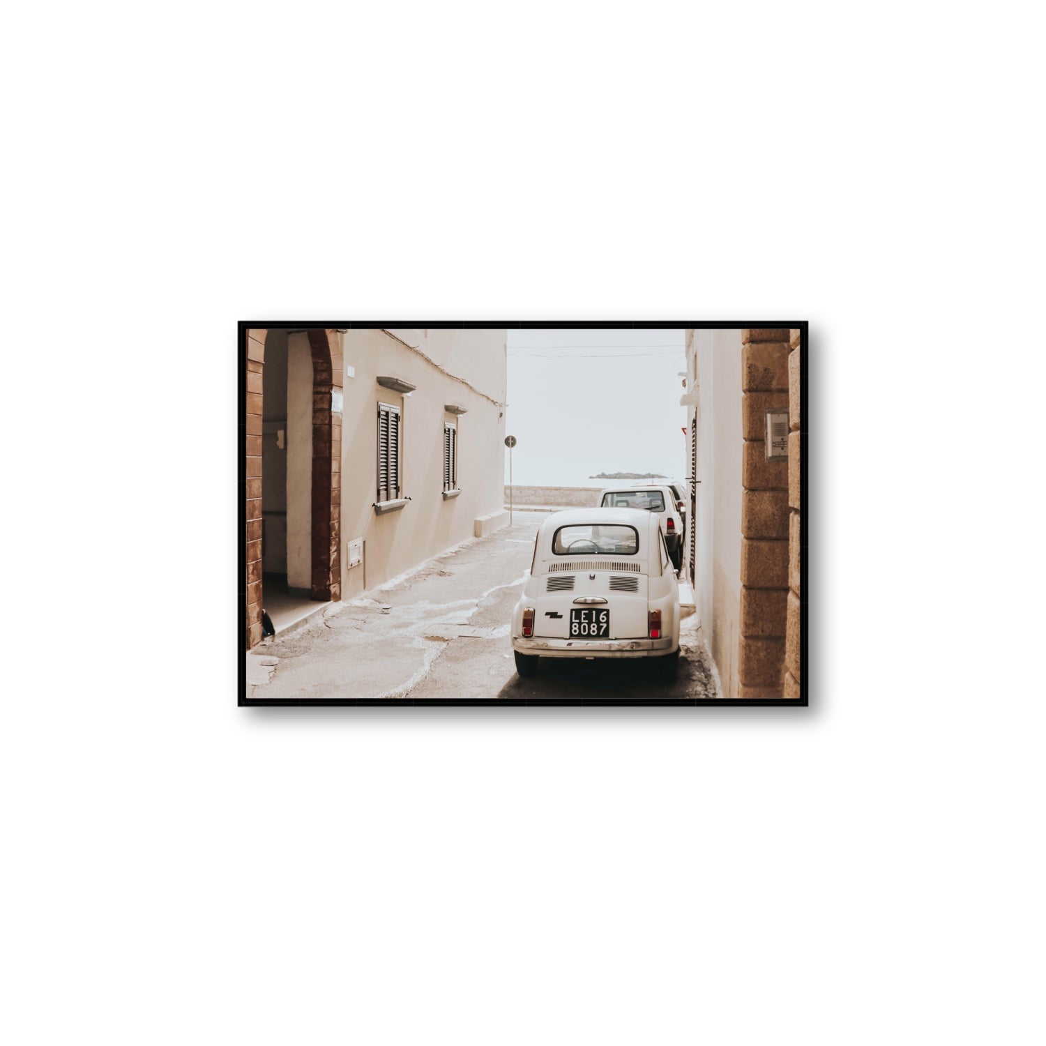 Bambini Lane Puglia Italian wall art Large fine art canvas in black float frame