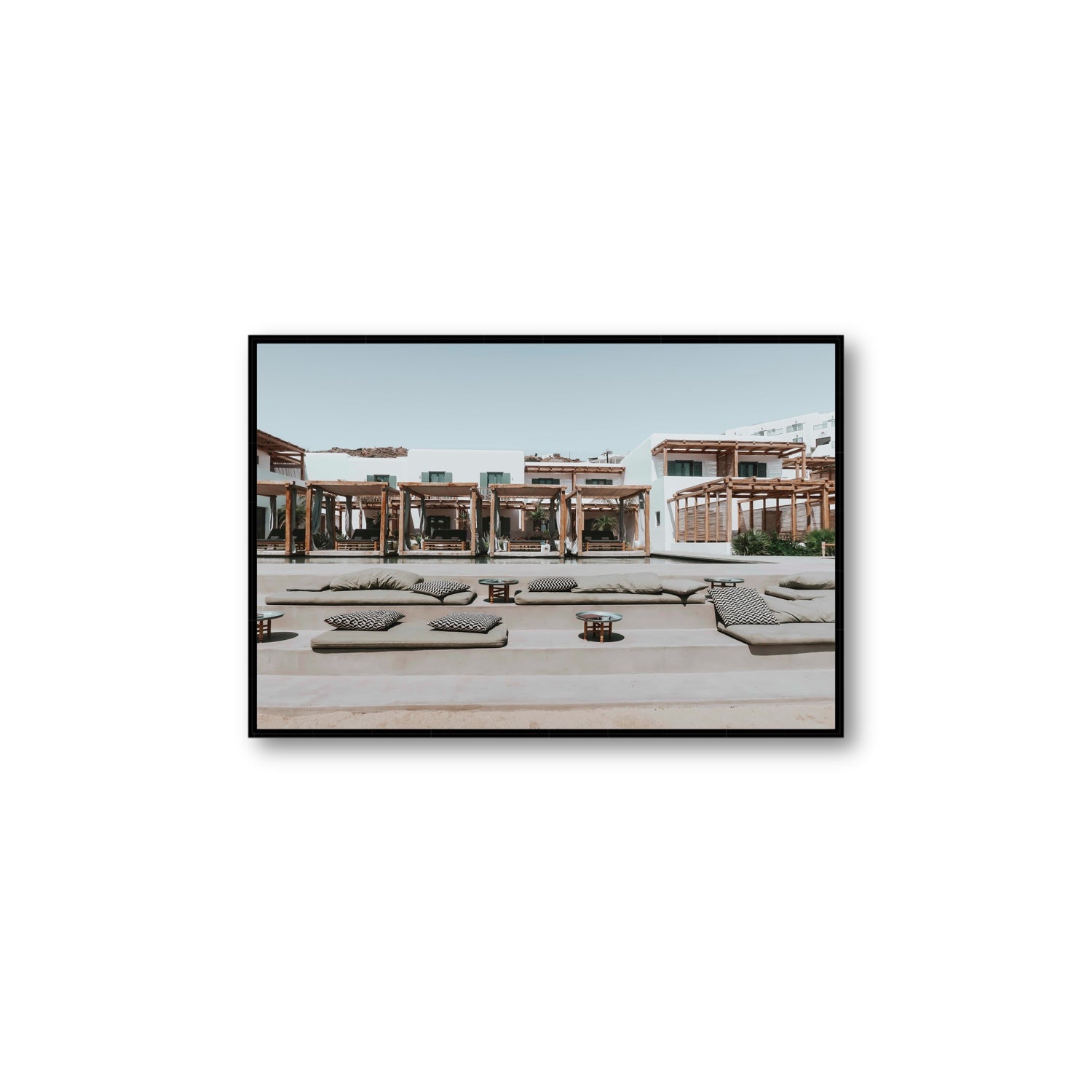 Platis Gialos fine art print, Mykonos, Greece, Large, Black Float Frame, Fine Art Canvas