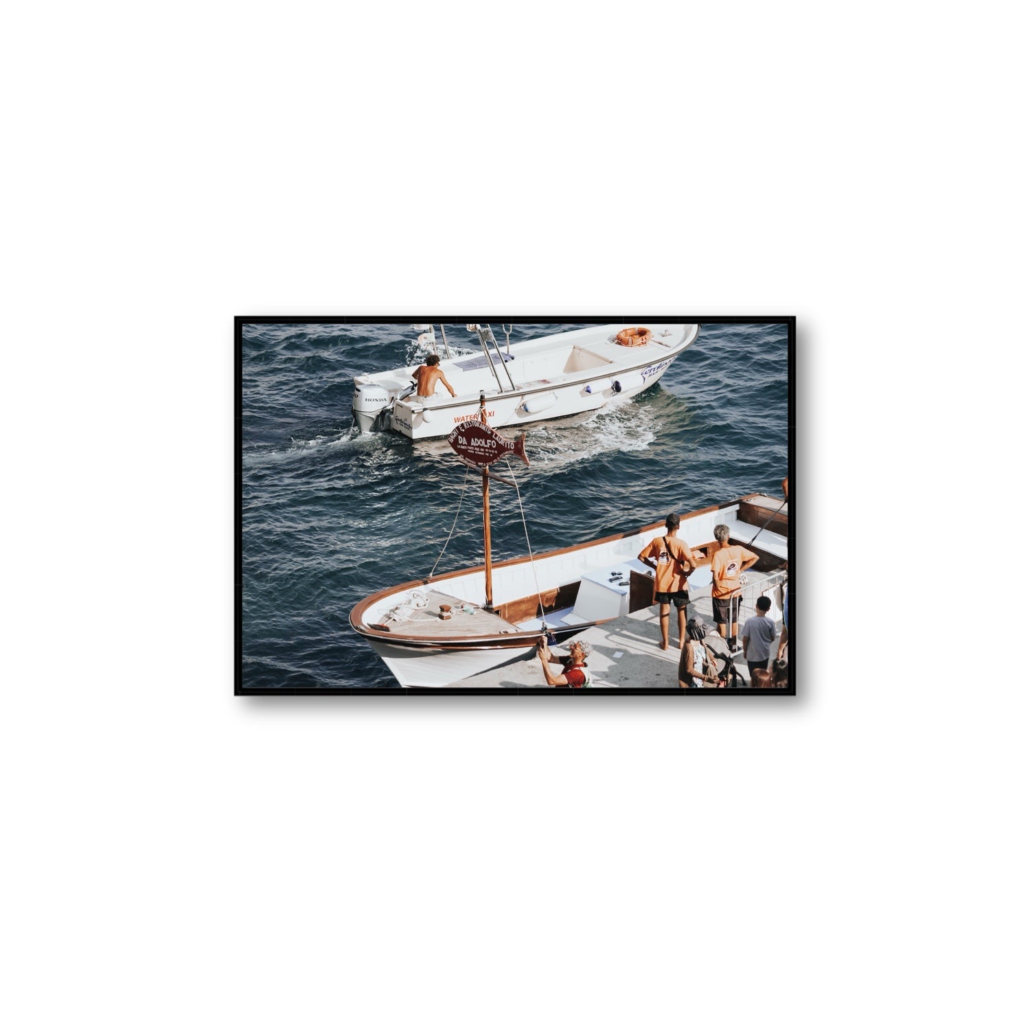 Water Taxi Positano wall art Large fine art canvas in black float frame