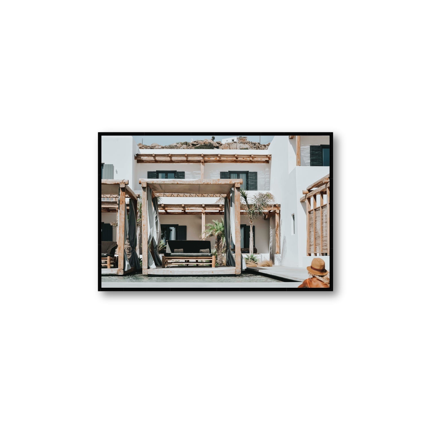 Dream Villa fine art print, Mykonos, Greece, Large, Black Float Frame, Fine Art Canvas