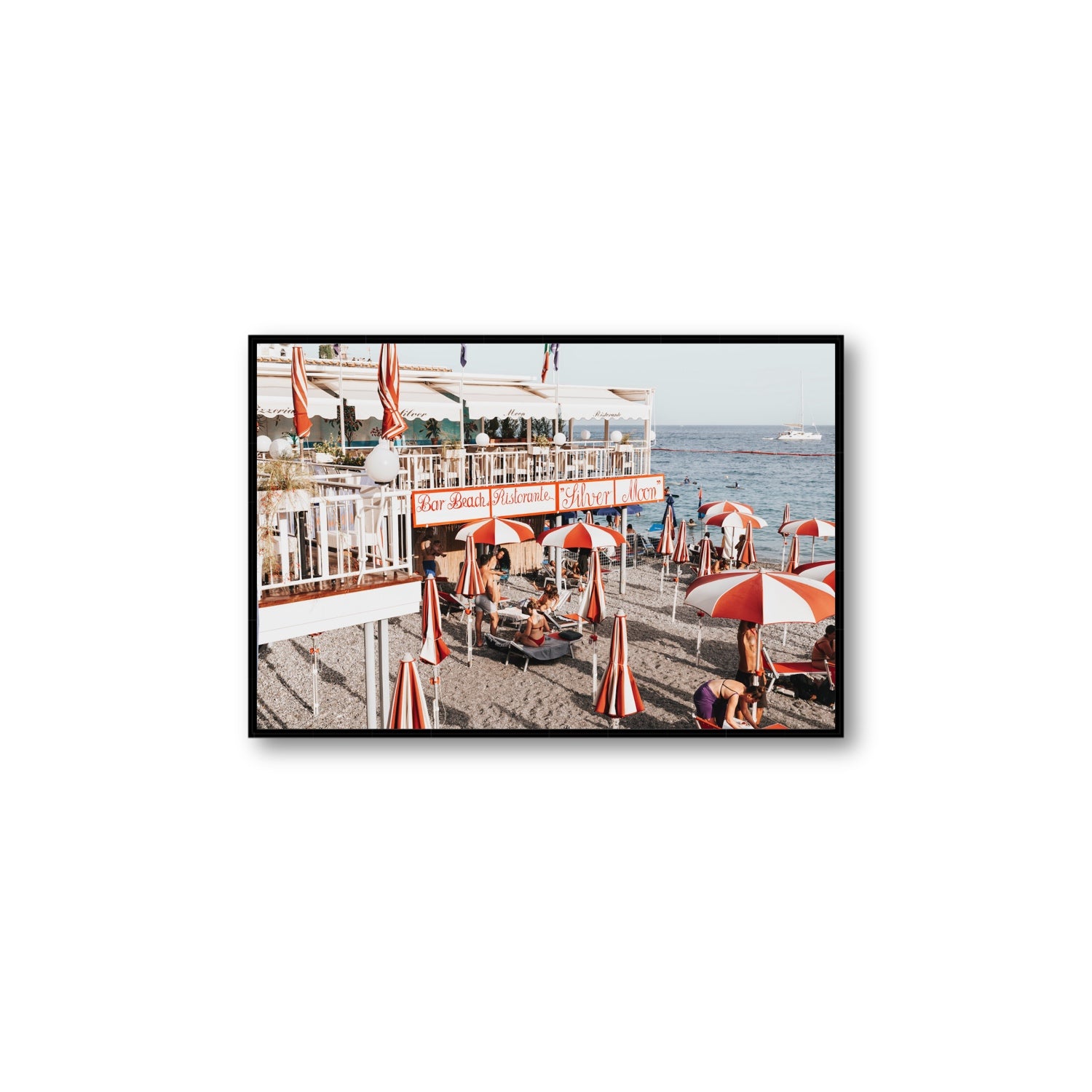 Silver Moon Amalfi Mediterranean wall art Large fine art canvas in black float frame