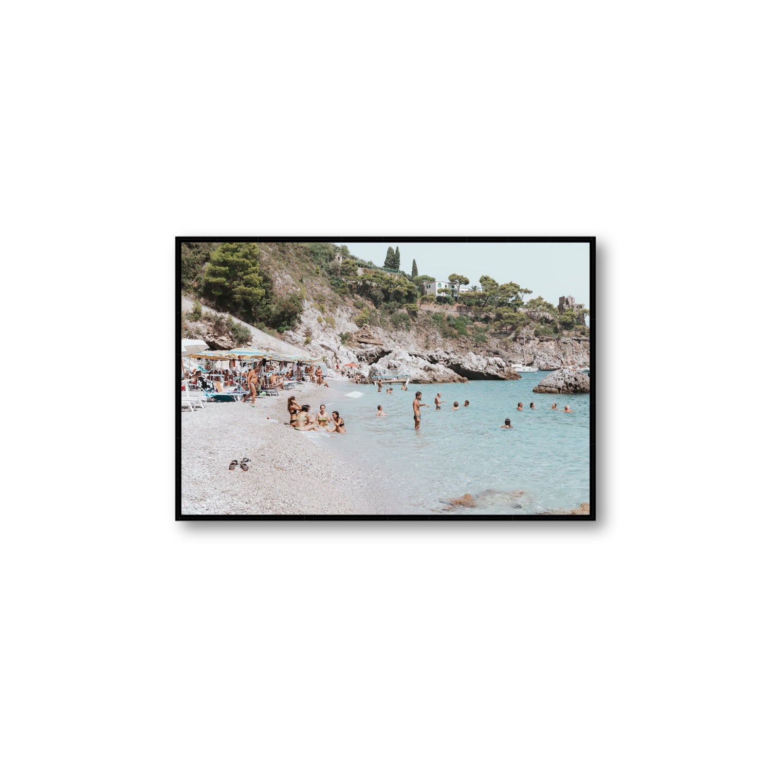 La Vacanza Amalfi Mediterranean wall art Large fine art canvas in black float frame