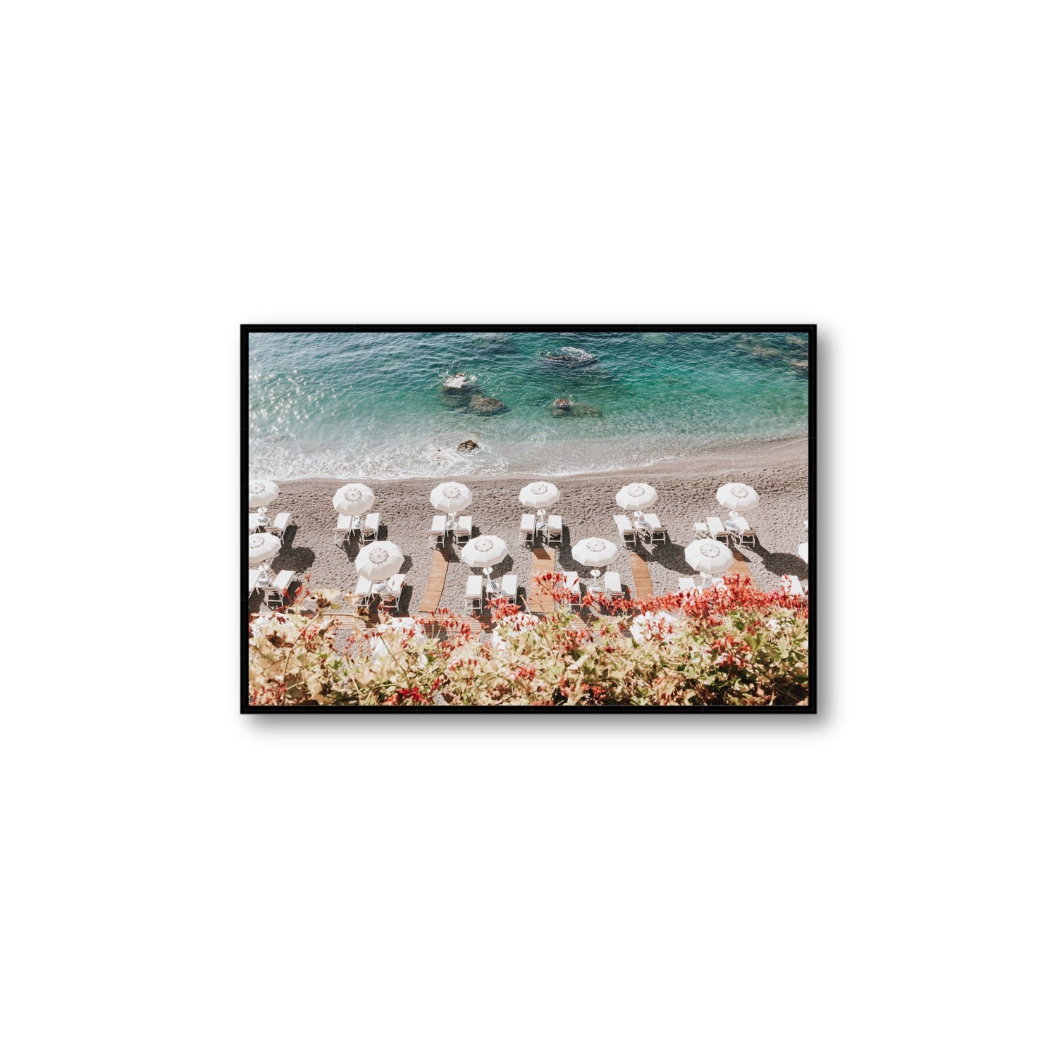 Coastal Charms fine art print, Amalfi, Italy, Large, Black Float Frame, Fine Art Canvas