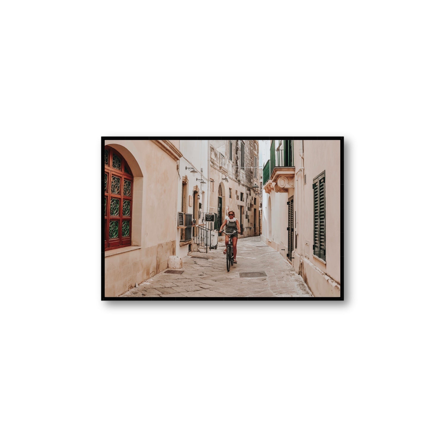 La Donna In Bicicletta Puglia Wall Italian fine art print Large fine art canvas in black float frame