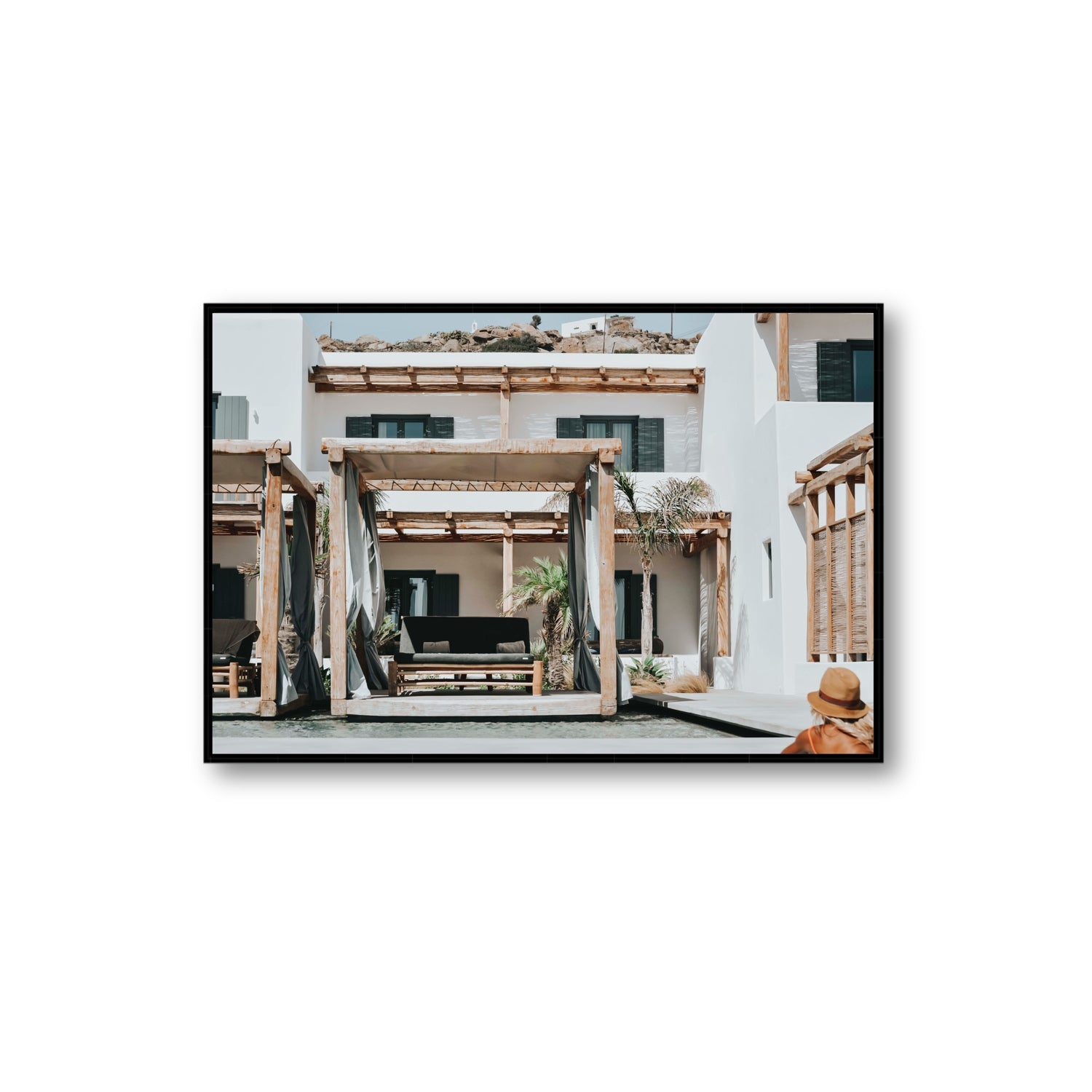 Dream Villa fine art print, Mykonos, Greece, Extra Large, Black Float Frame, Fine Art Canvas