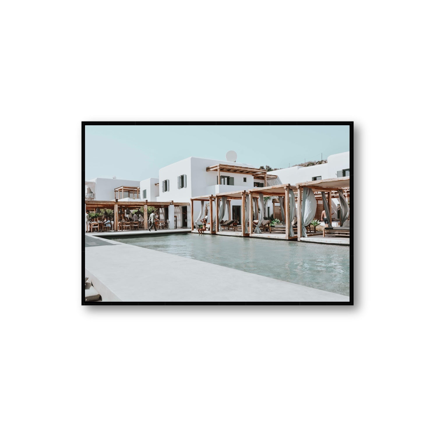 Polytelís Mykonos Greek island wall art Extra Large fine art canvas in black float frame