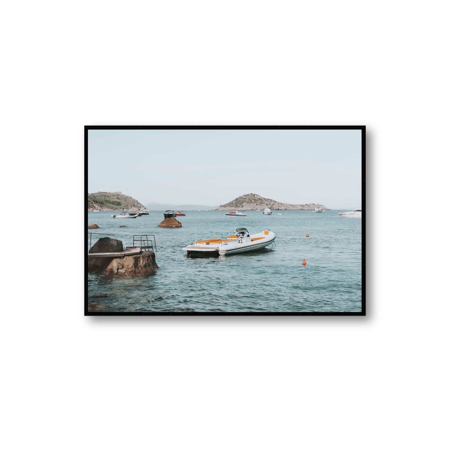 The Azure Sea Tuscany coastal Italian wall art Extra Large fine art canvas in black float frame