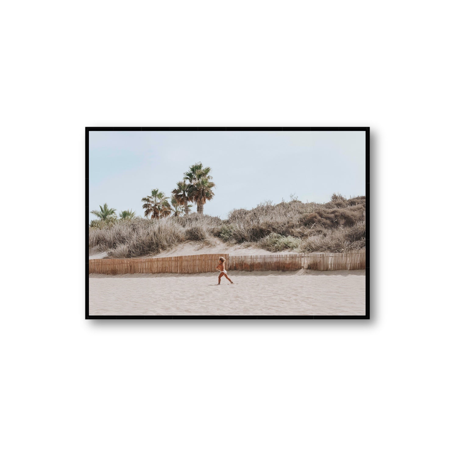 Ragazza Da Spiaggia Puglia beach Italian fine art print Extra Large fine art canvas in black float frame