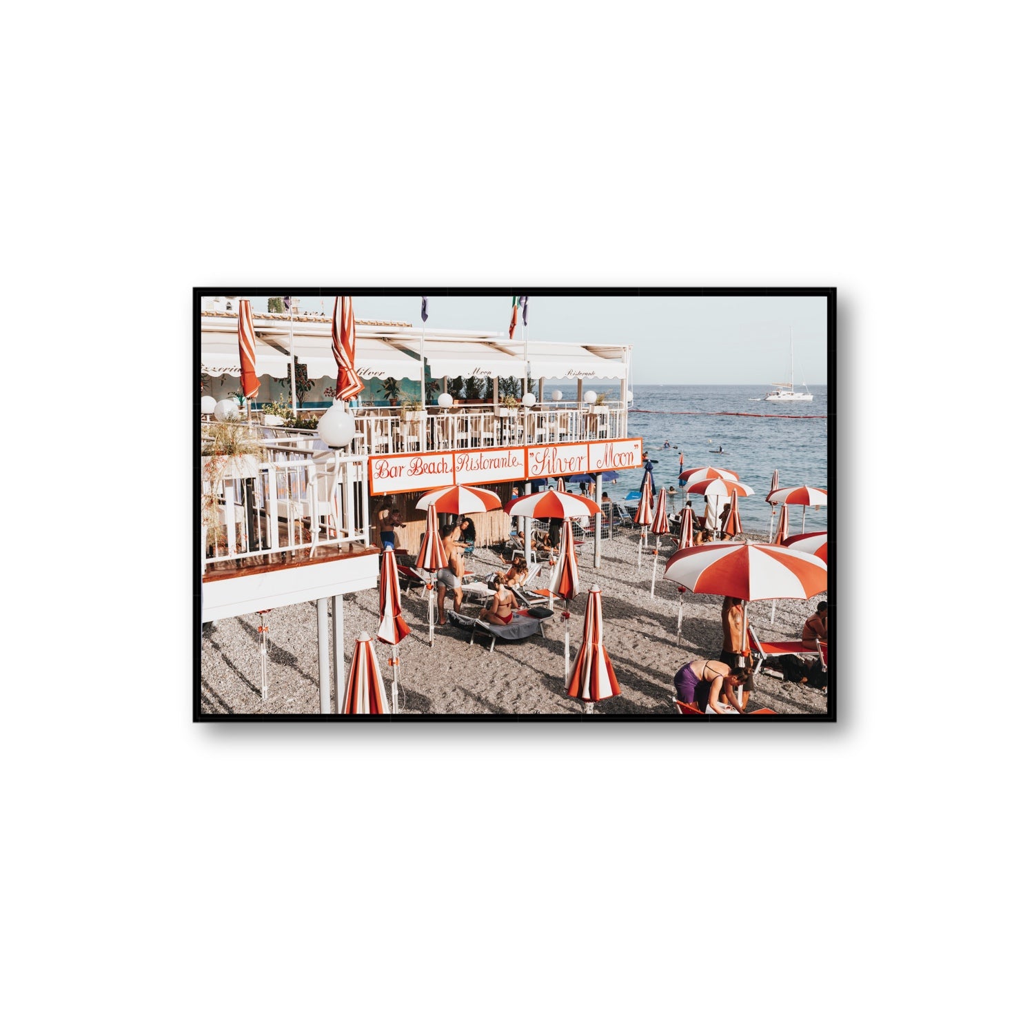 Silver Moon Amalfi Mediterranean wall art Extra Large fine art canvas in black float frame