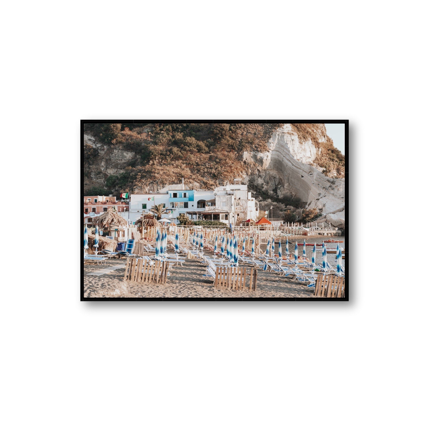Sant' Angelo Ischia Italian coastal wall art Extra Large fine art canvas in black float frame