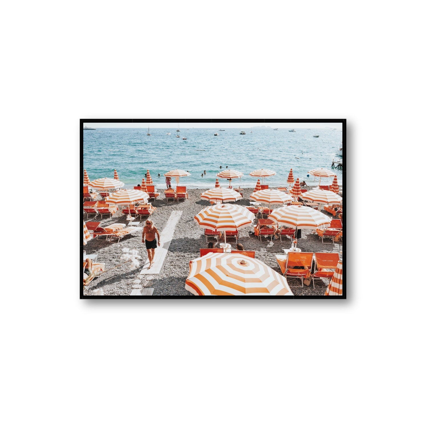 Shoreline Strut Positano wall art Extra Large fine art canvas in black float frame