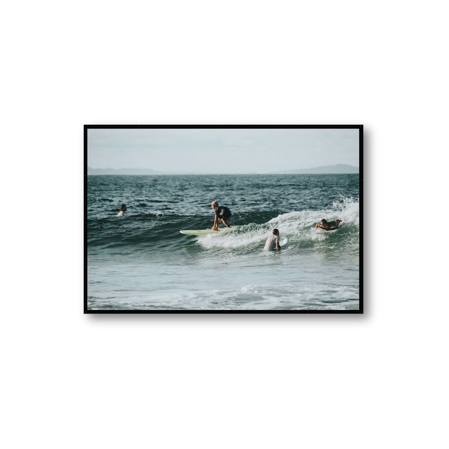 The Boys of Summer Byron Bay Surf coastal wall art Extra Large fine art canvas in black float frame