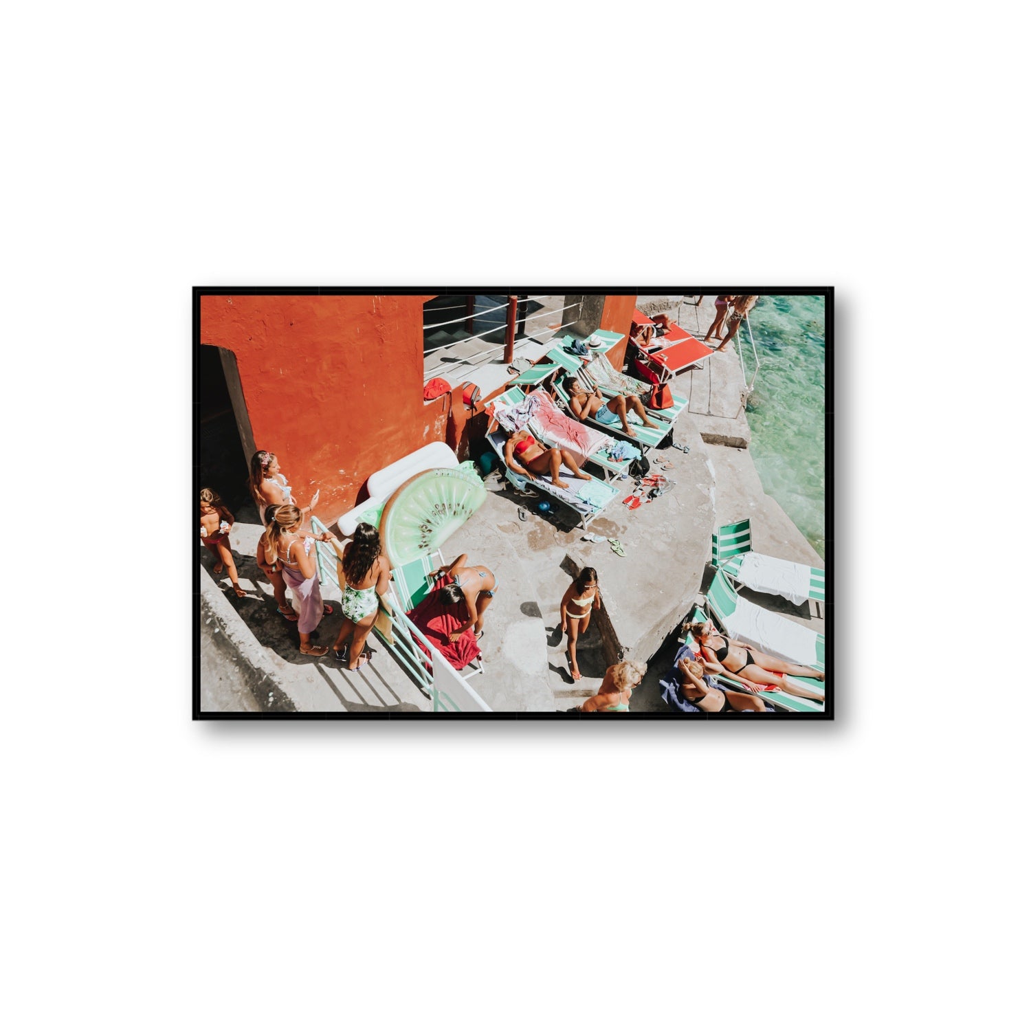Italianita Capri beach Mediterranean wall art Extra Large fine art canvas in black float frame