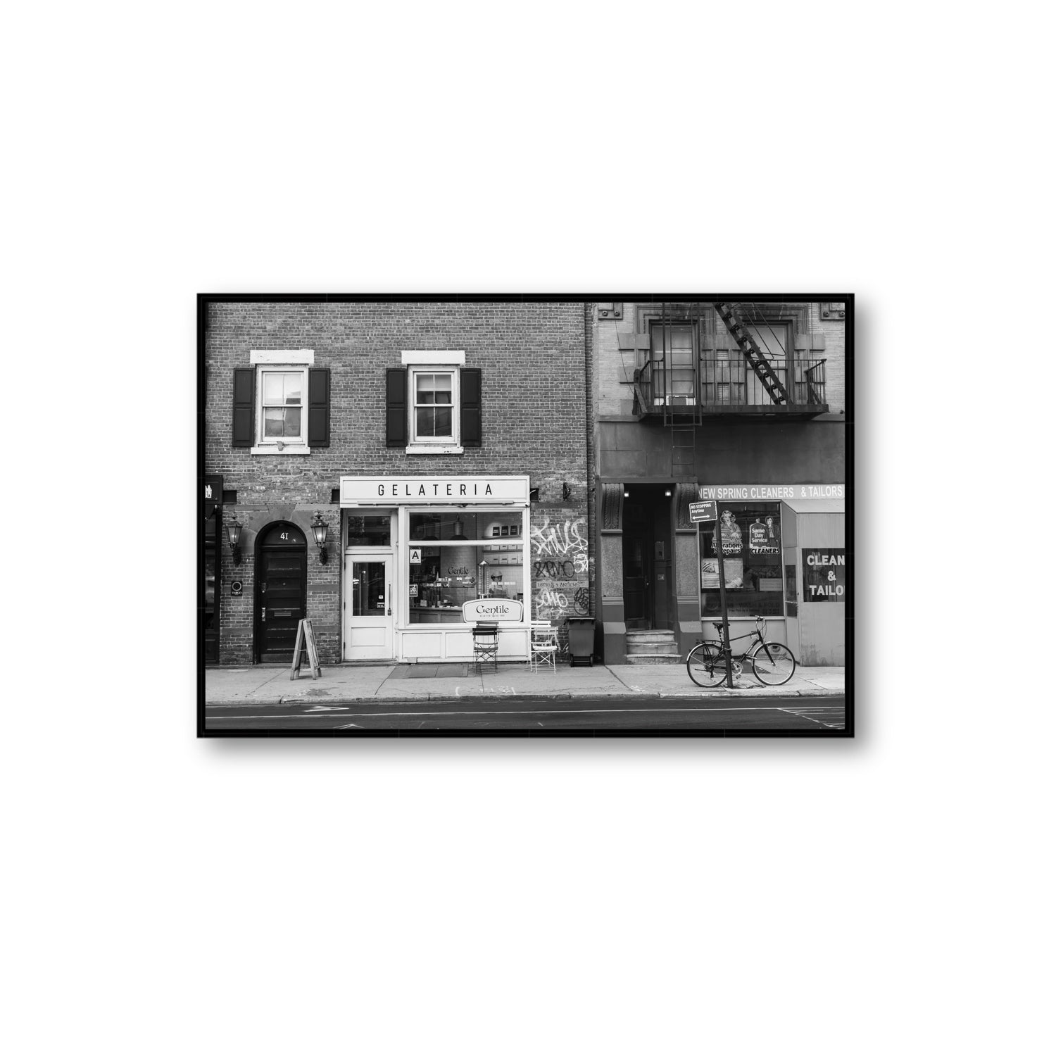 West Village Dolcezza New York NYC Black & White wall art Extra Large fine art canvas in black float frame