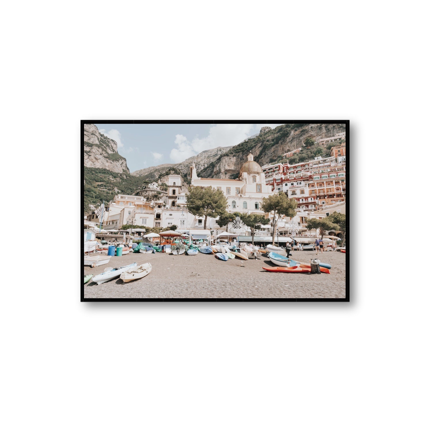Pastel Paradise fine art print, Positano, Italy, Extra Large, Black Float Frame, Fine Art Canvas