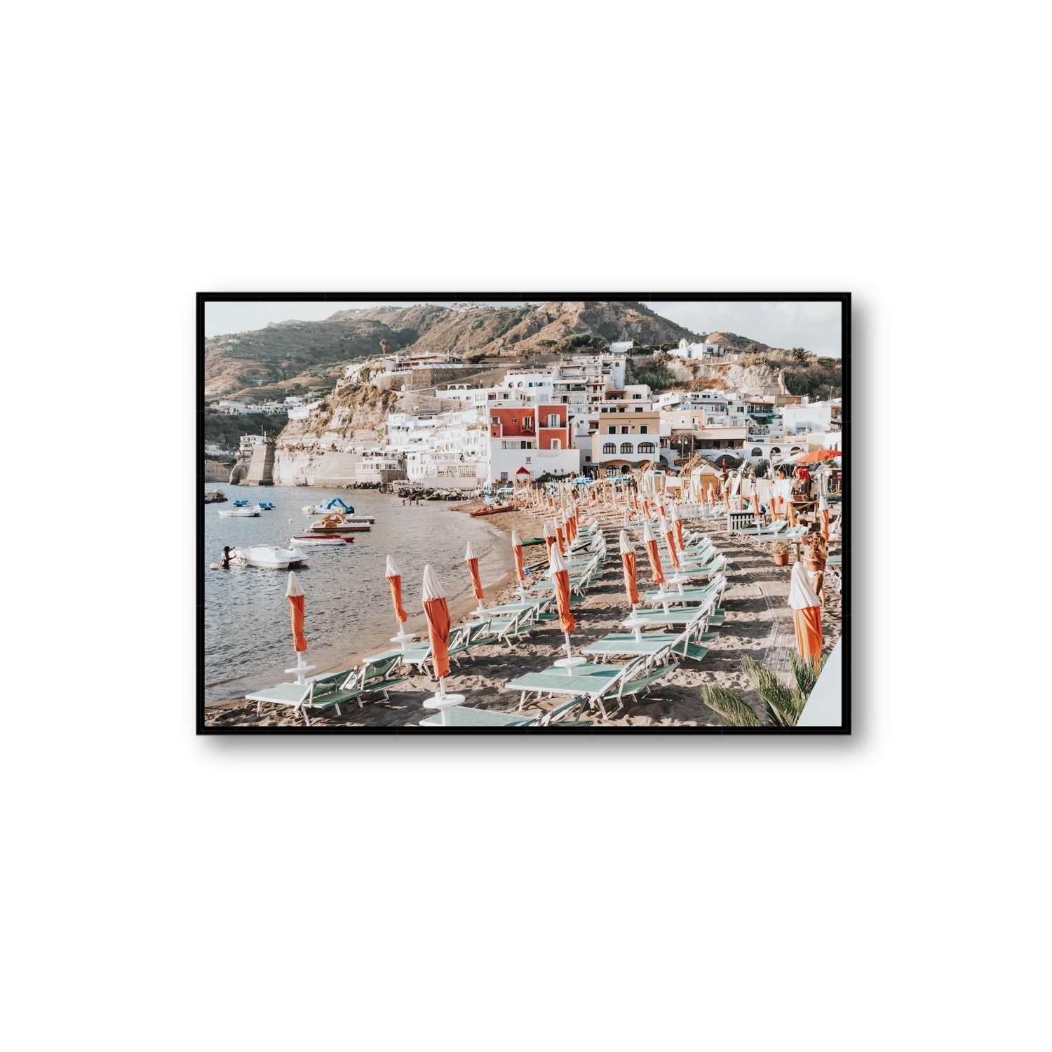 Sole Estivo Ischia Italian coastal wall art Extra Large fine art canvas in black float frame