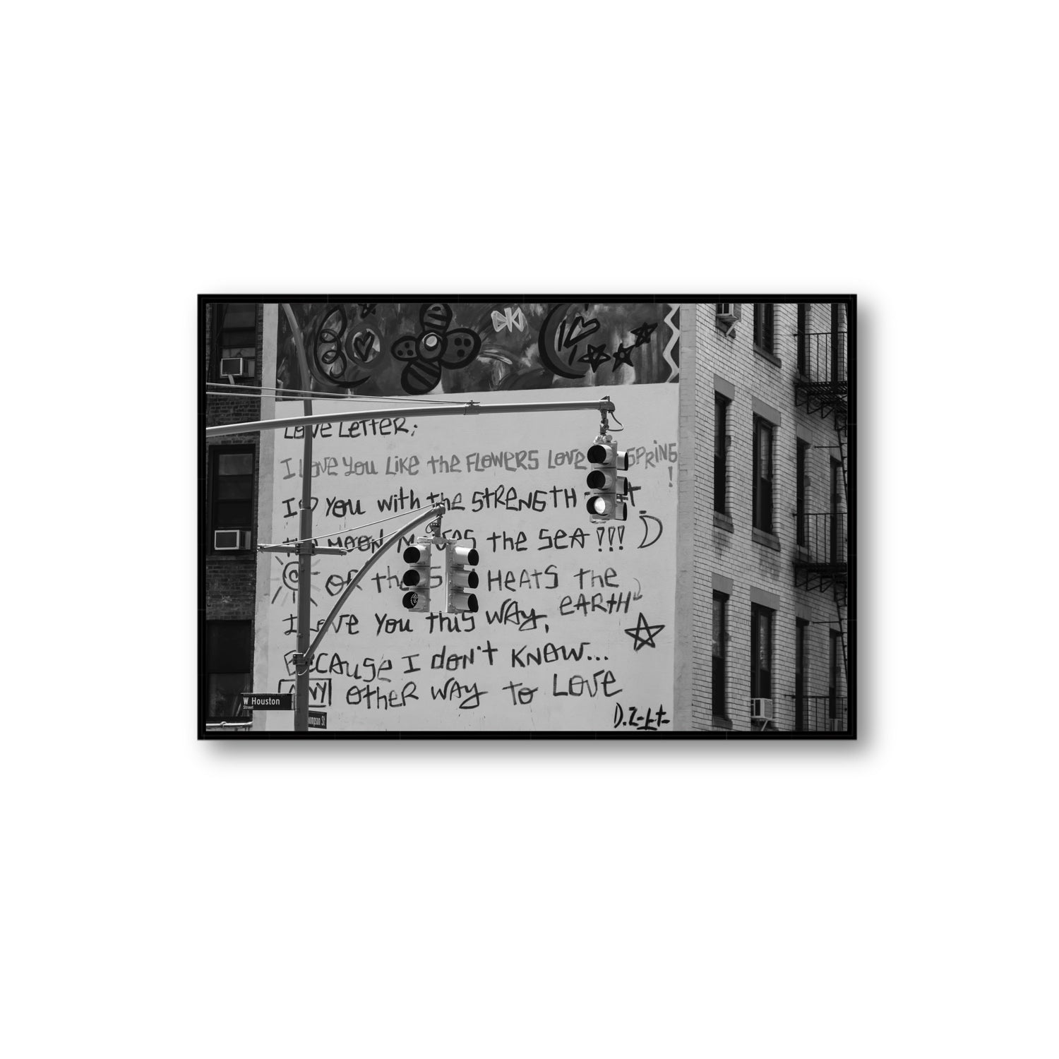 Love Letter New York NYC Black & White wall art Extra Large fine art canvas in black float frame