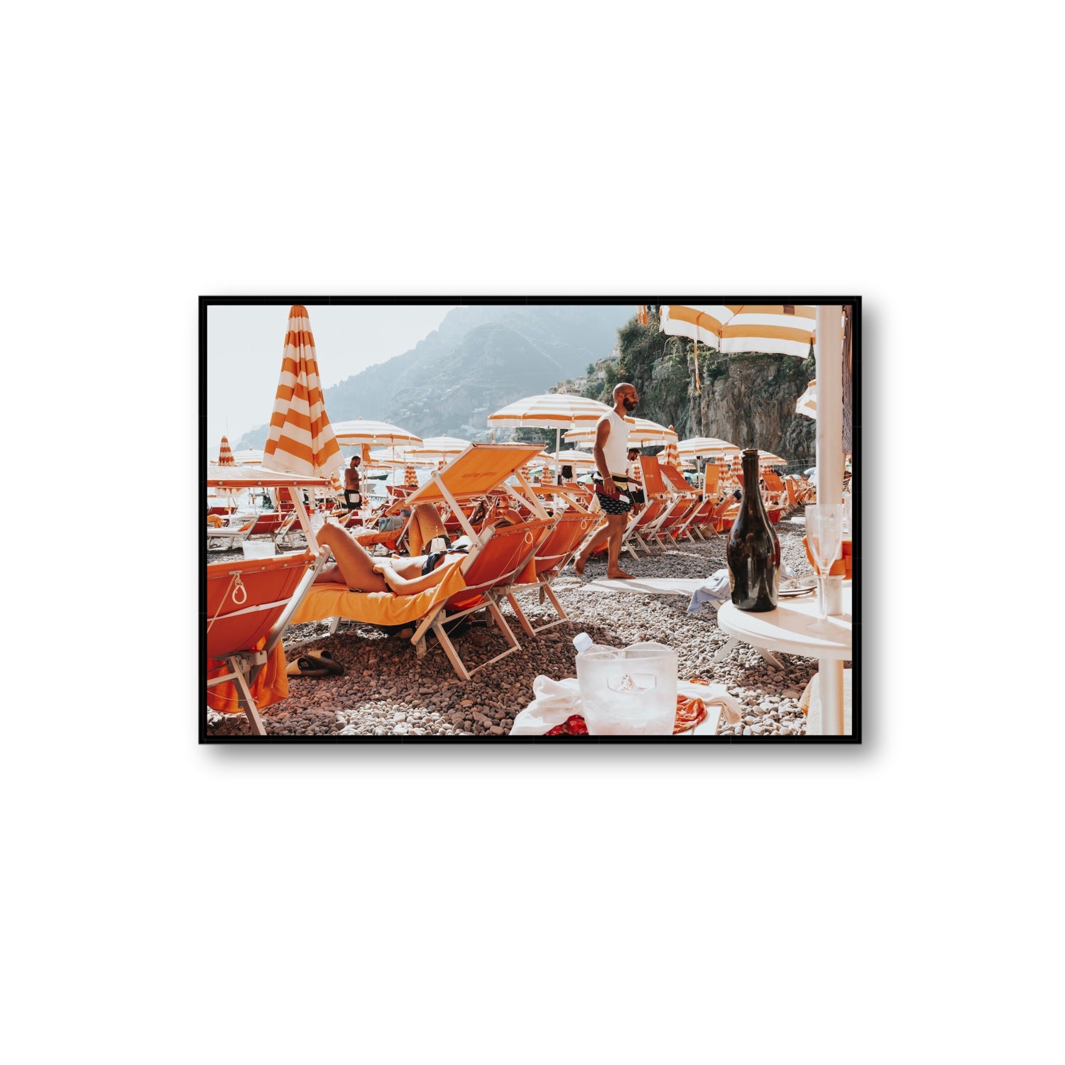 Zesty Shade Positano wall art Extra Large fine art canvas in black float frame