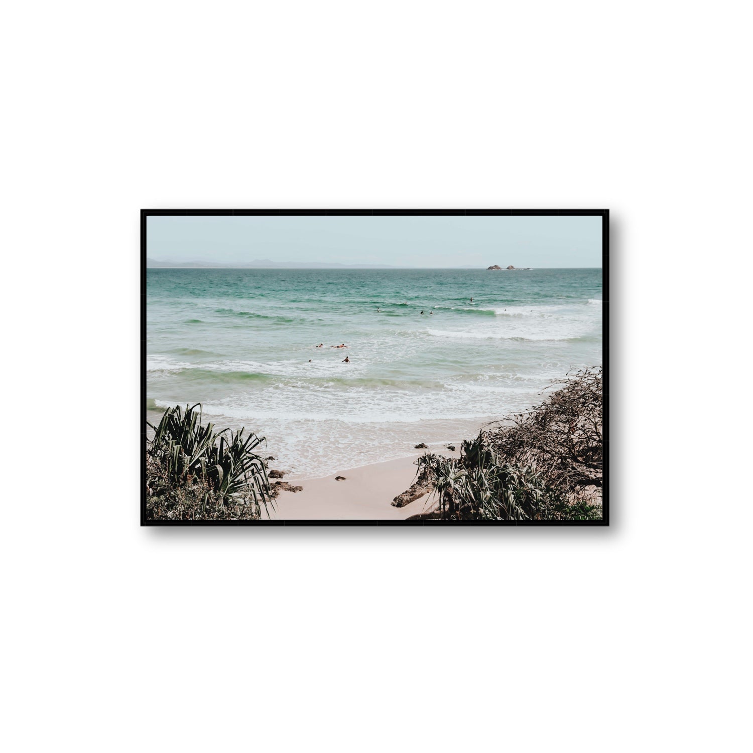 Surf City Byron Bay Surf coastal wall art Extra Large fine art canvas in black float frame