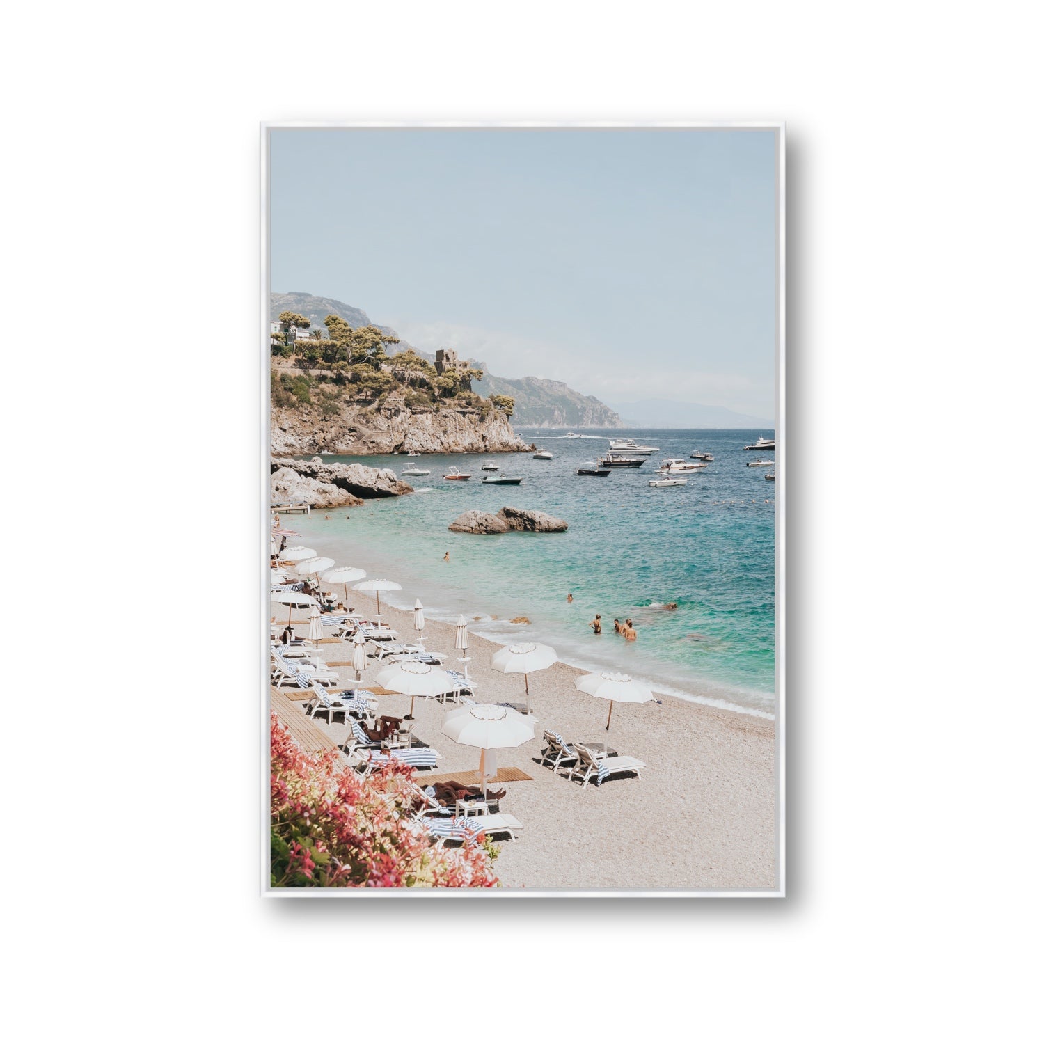 Seaview Refuge Amalfi coastal wall art gallery fine art canvas in white float frame