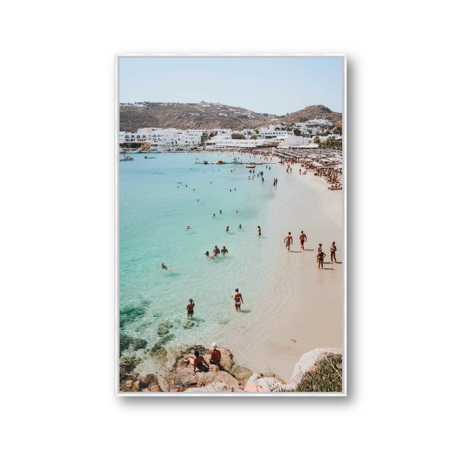Breathe In The Salty Air Mykonos Greek island wall art Gallery fine art canvas in white float frame