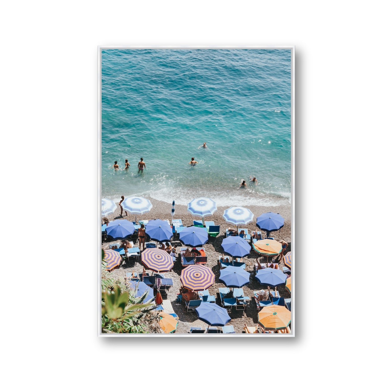 Paradise Beach fine art print, Positano, Italy, Gallery, White Float Frame, Fine Art Canvas