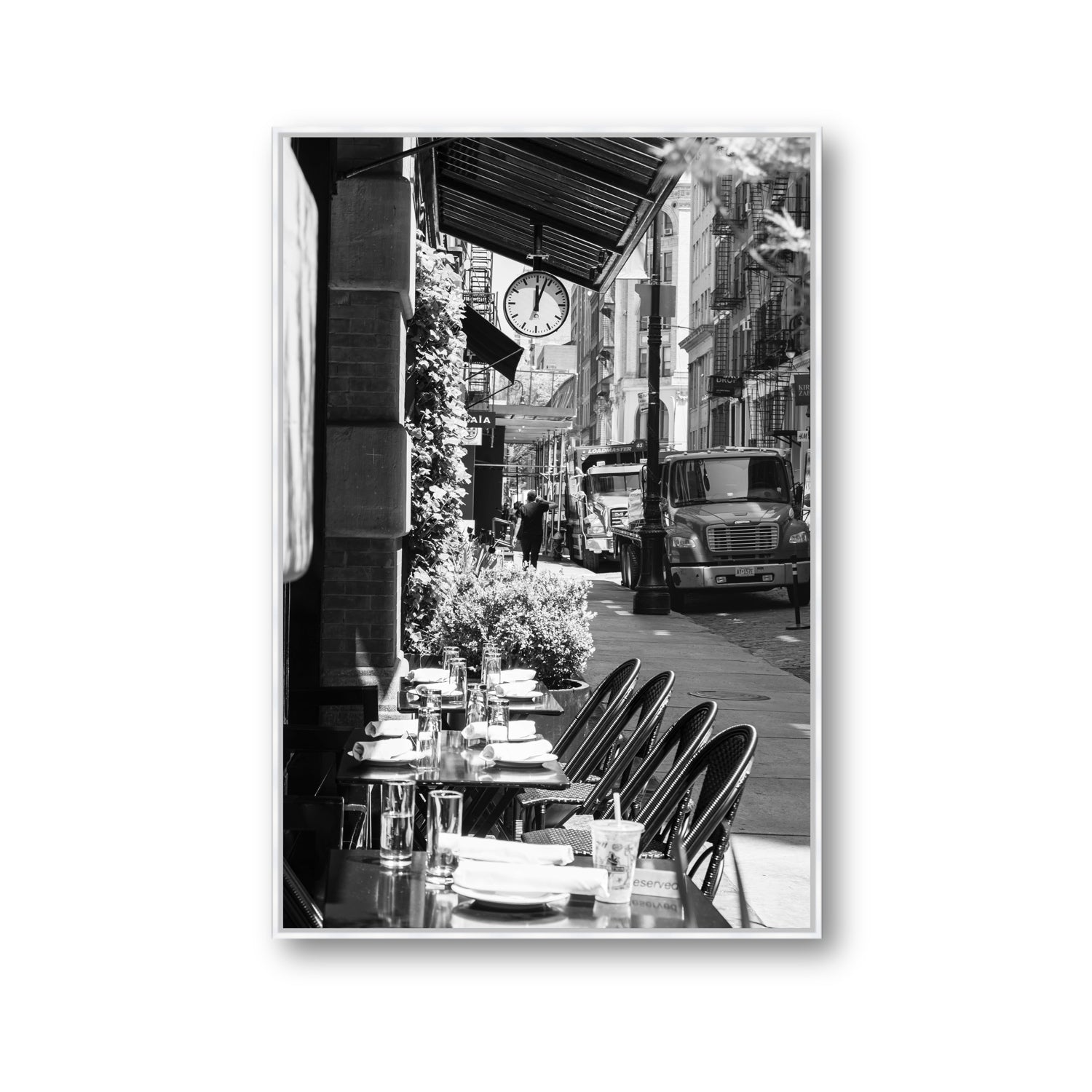 Mercer Street New York NYC Black & White wall art Gallery fine art canvas in white float frame
