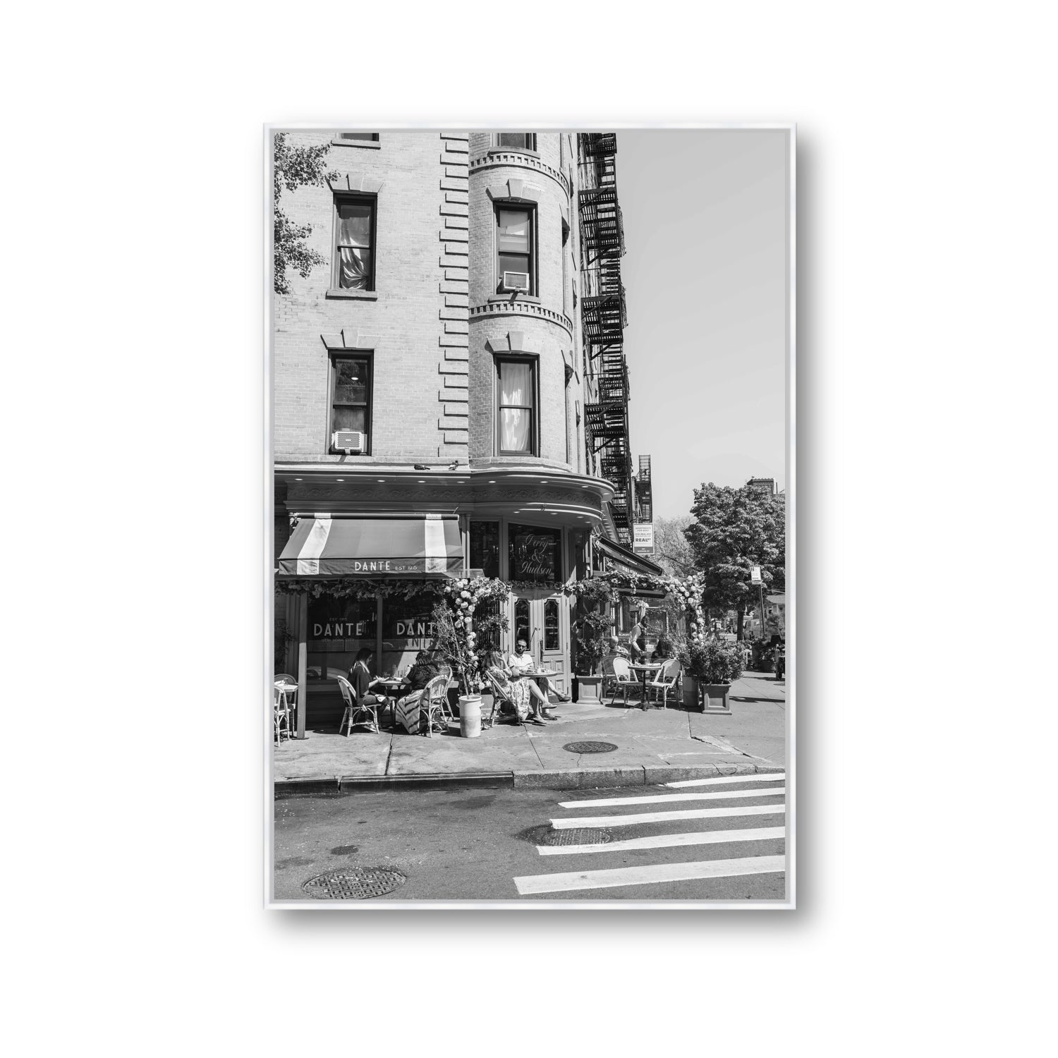 Sunny Soiree New York NYC Black & White wall art Gallery fine art canvas in white float frame