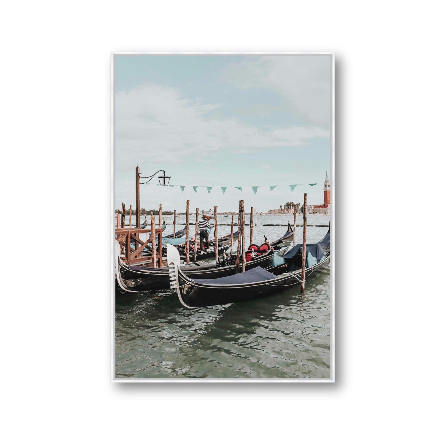The Gondolier Venice Gondola Italian wall art Gallery fine art canvas in white float frame