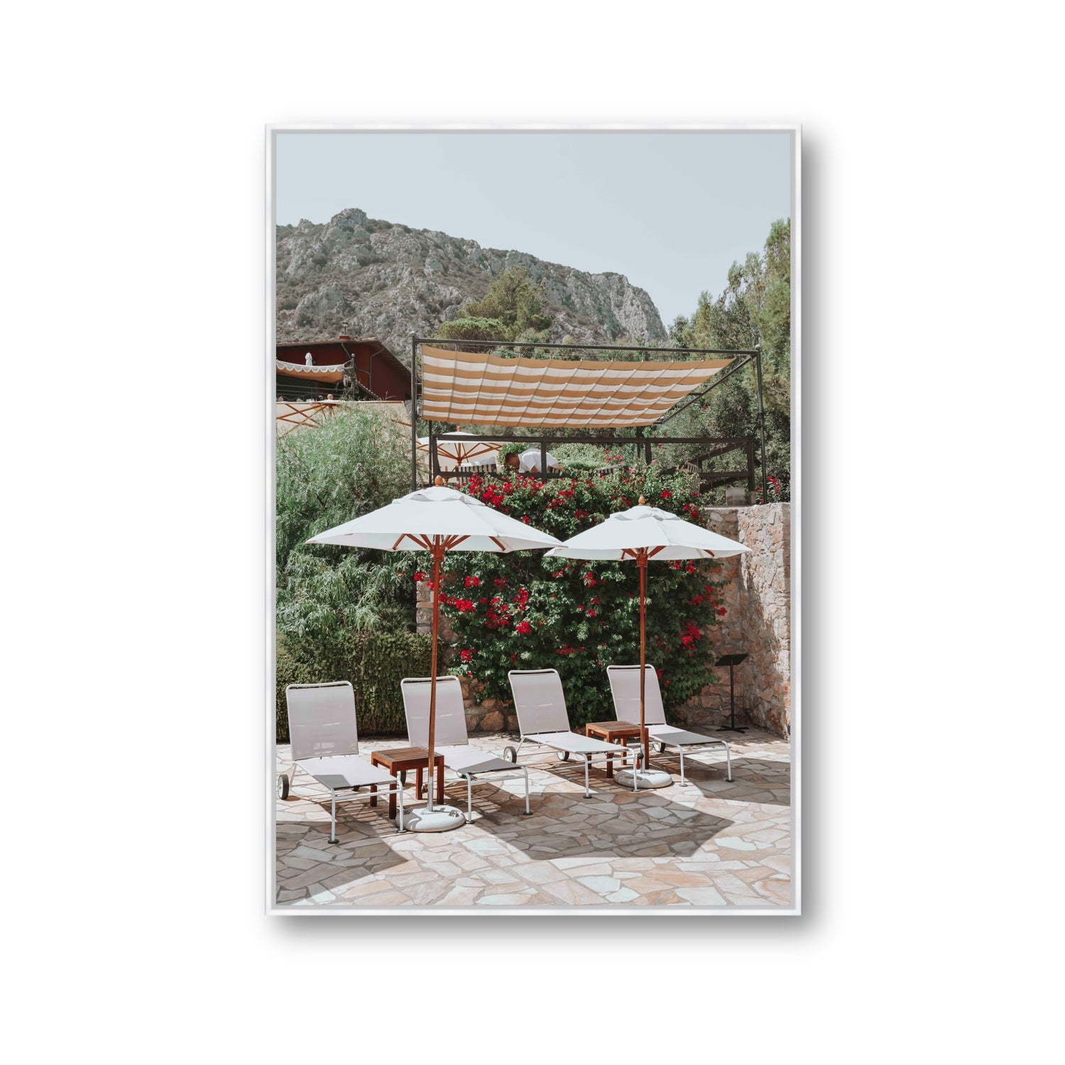 Shades of Leisure Tuscany coastal Italian wall art Gallery fine art canvas in white float frame