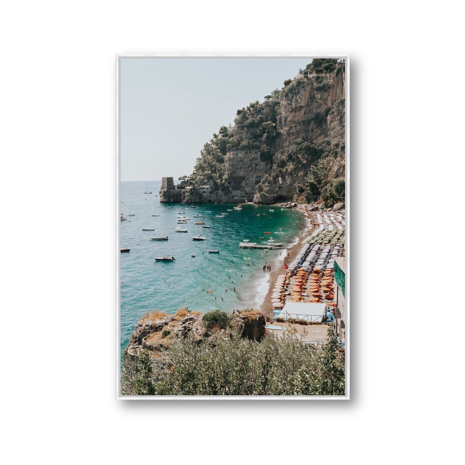 Baia dei Sogni fine art print, Positano, Italy, Gallery, White Float Frame, Fine Art Canvas