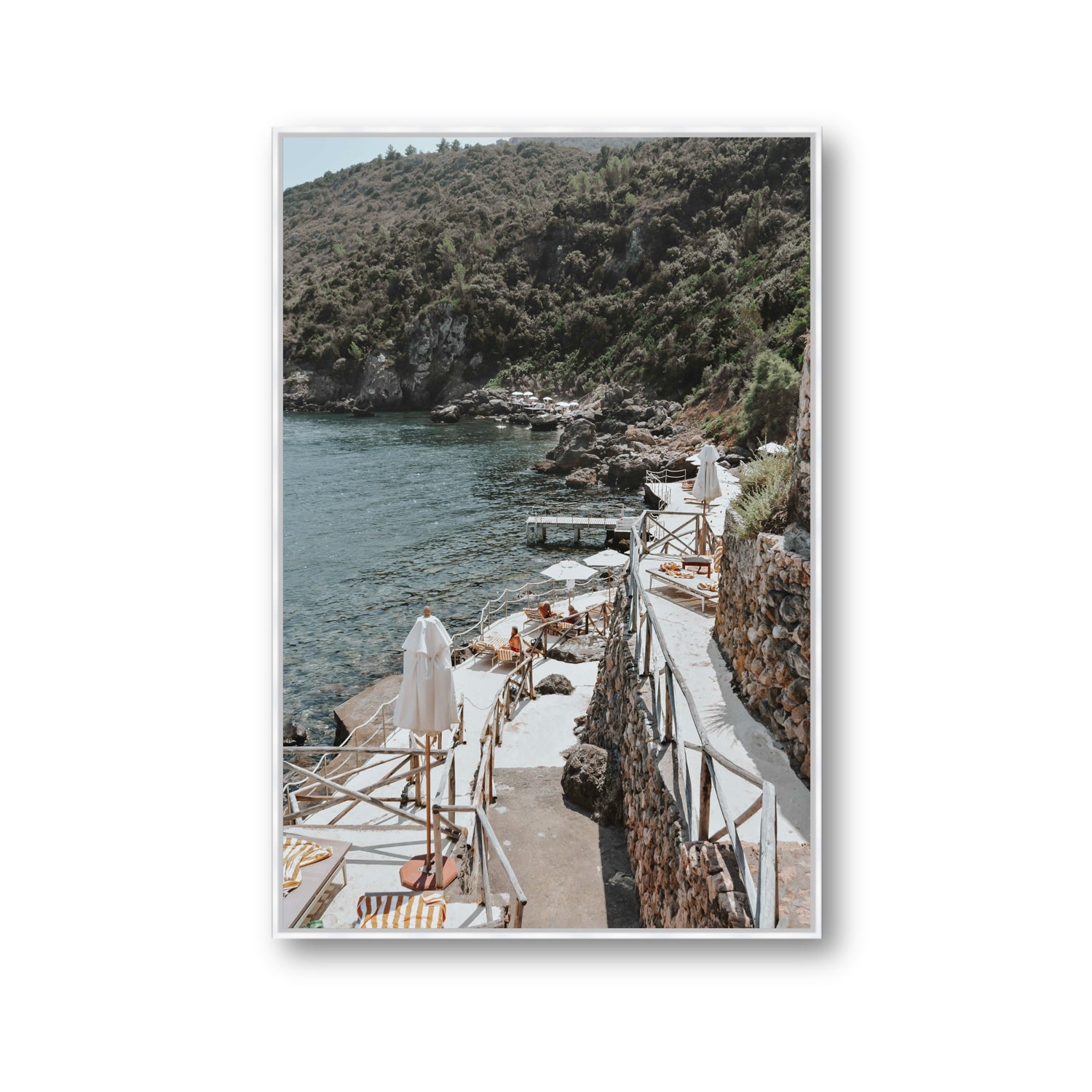 L'Estate Tuscany coastal Italian wall art Gallery fine art canvas in white float frame