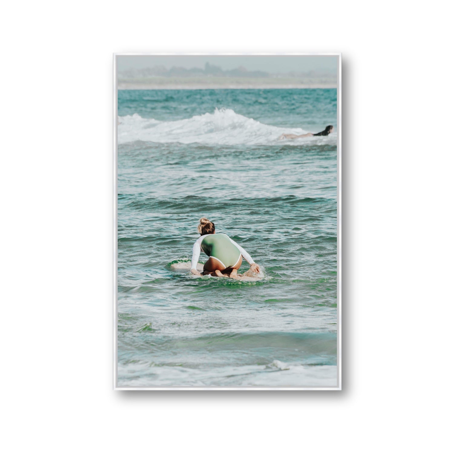 Quincy Byron Bay Surf coastal wall art Gallery fine art canvas in white float frame