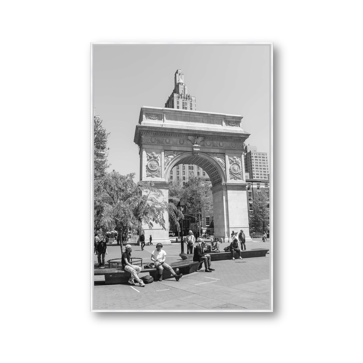 City Picnic New York NYC Black & White wall art Gallery fine art canvas in white float frame