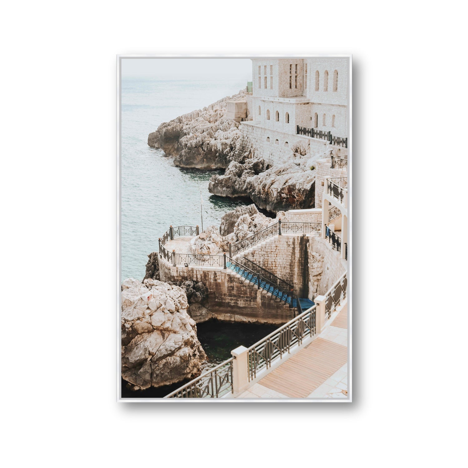 Wellness Centre Puglia coastal wall art Gallery fine art canvas in white float frame