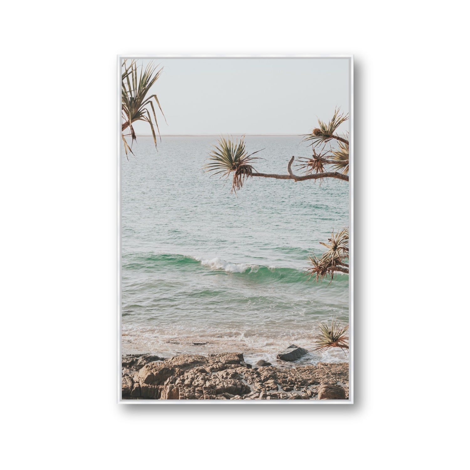 Good Vibrations fine art print, Noosa, Australia, coastal scenes artwork, Gallery, White Float Frame, Fine Art Canvas