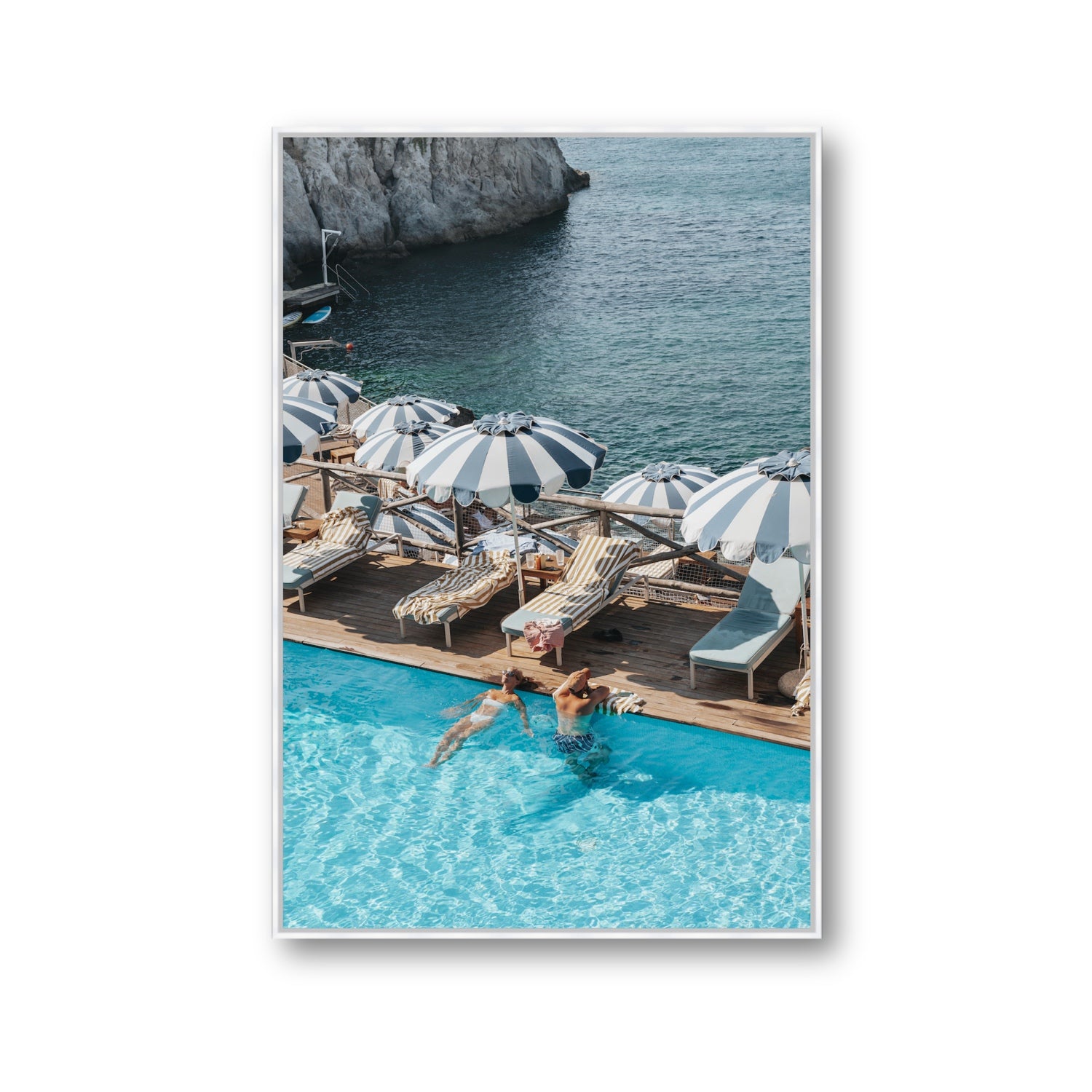 I'm Busy Ischia Italian coastal Mediterranean wall art Gallery fine art canvas in white float frame