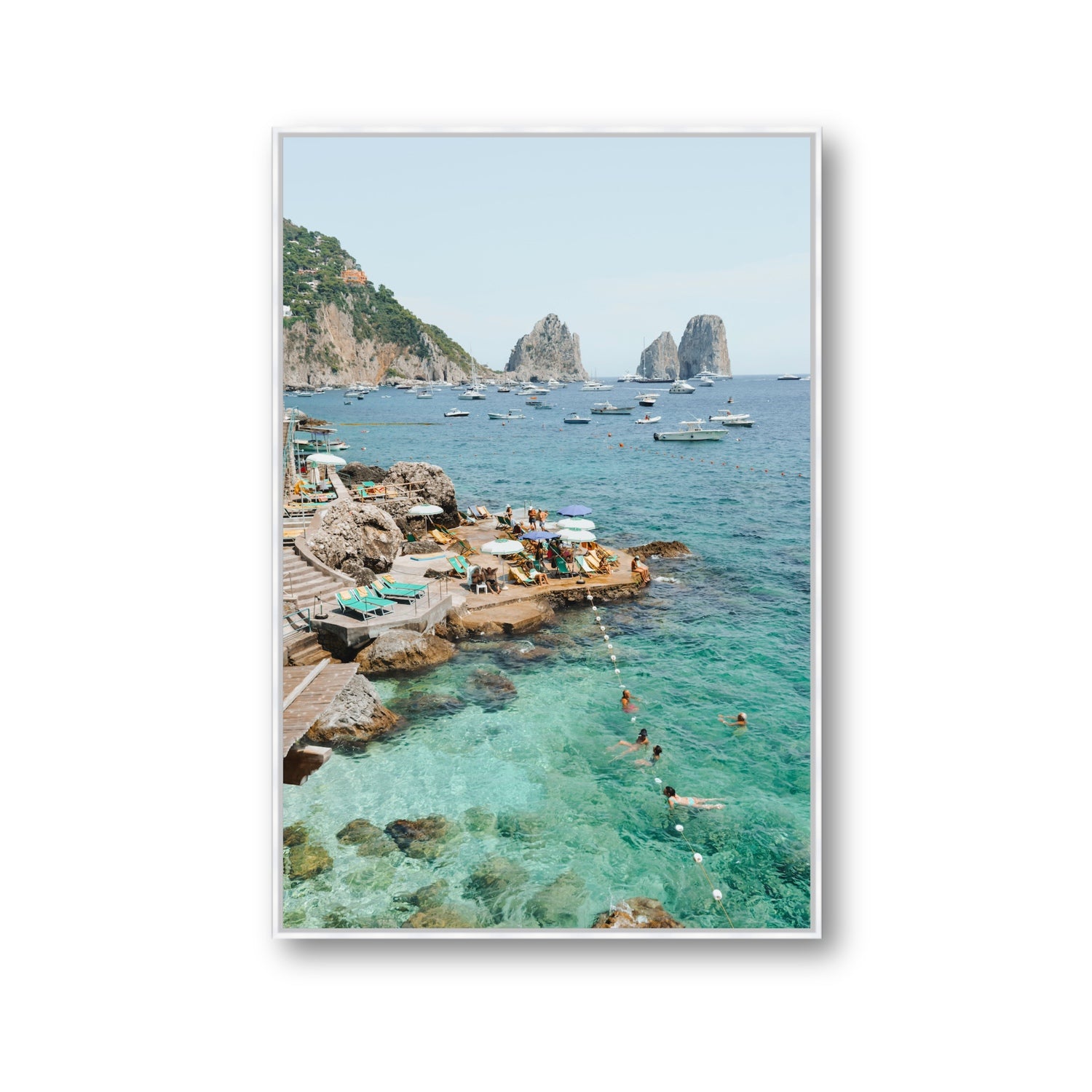 Summertime Blues Capri Mediterranean wall art Gallery fine art canvas in white float frame