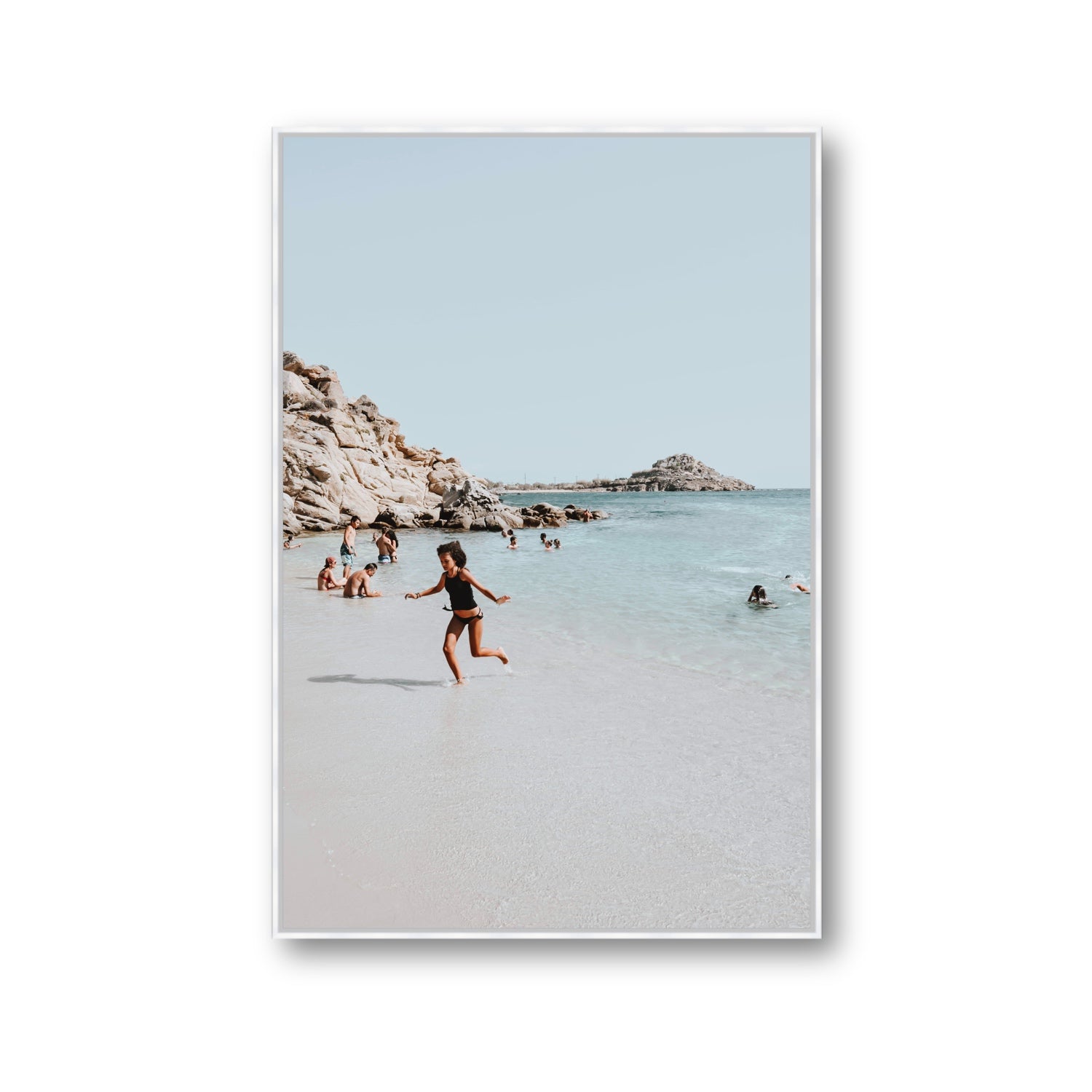 Skipping Angel Mykonos Greek island decor wall art Gallery fine art canvas in white float frame