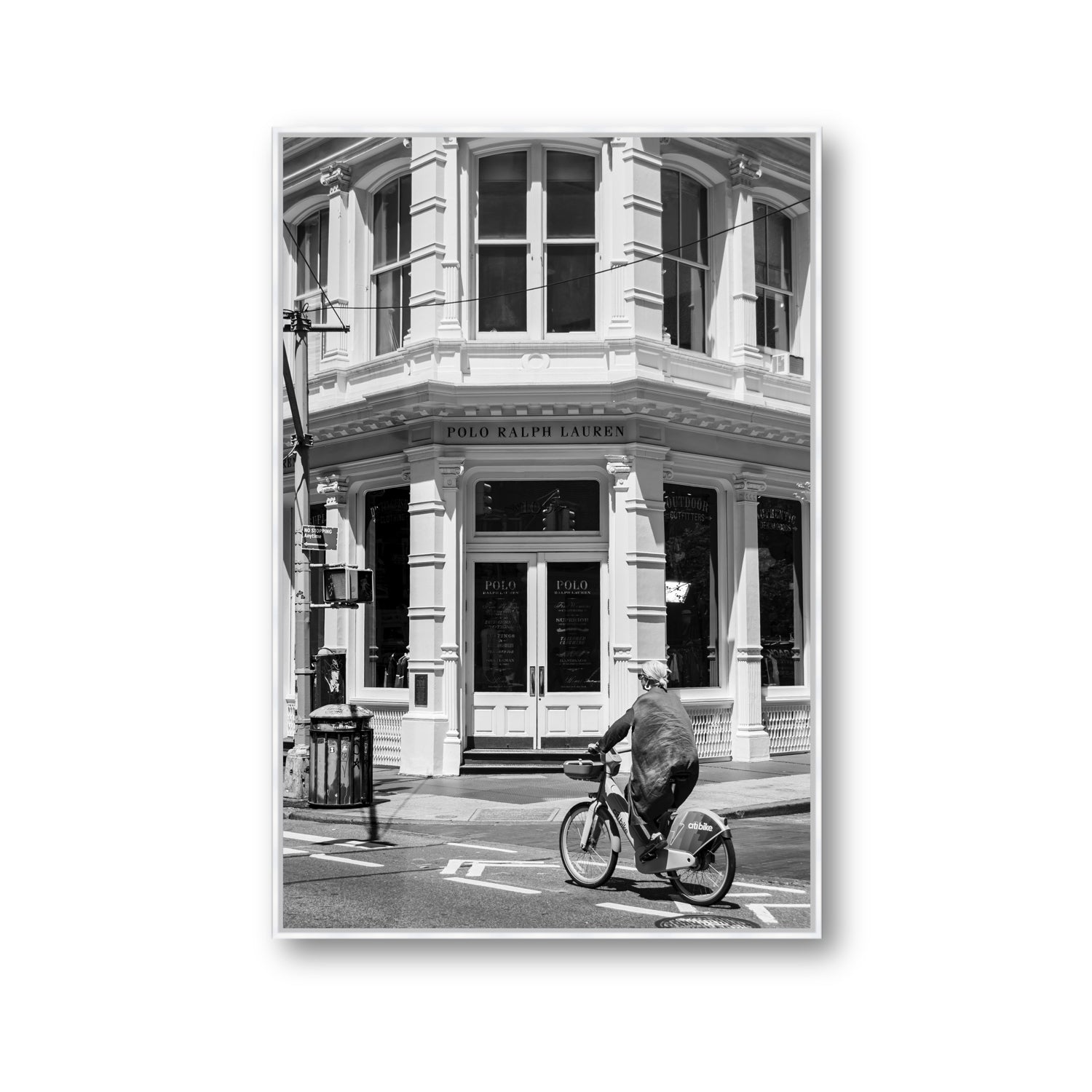 Downtown Rider New York NYC Black & White wall art Gallery fine art canvas in white float frame