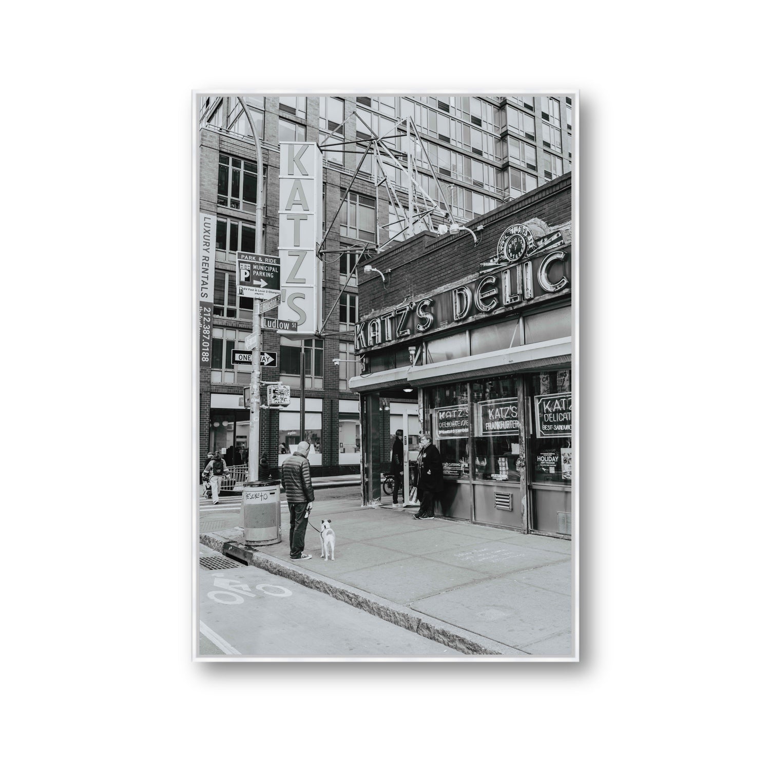 Graphite Gotham New York NYC Black & White wall art Gallery fine art canvas in white float frame