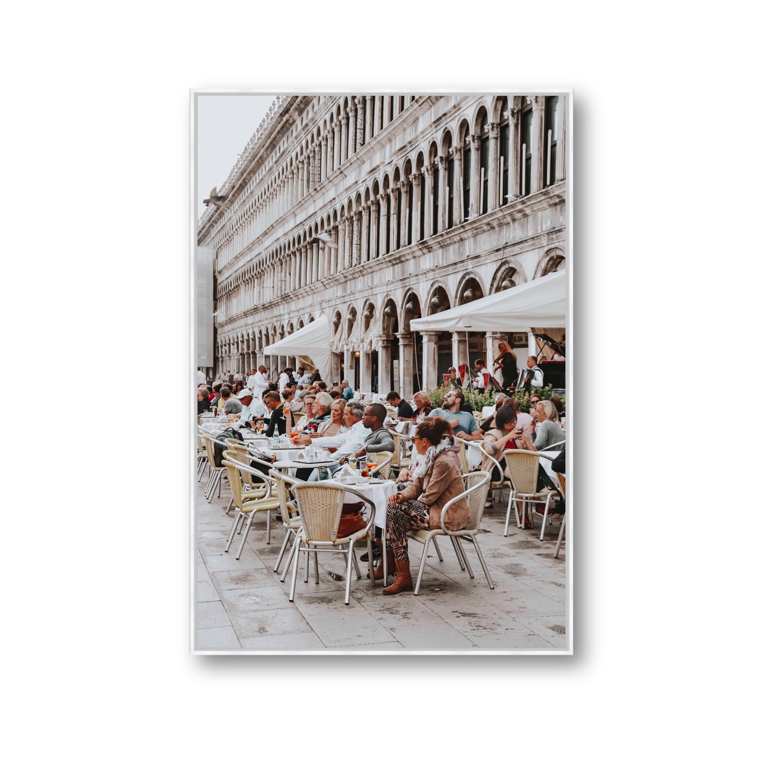 Lunchbreak Venice Italian wall art Gallery fine art canvas in white float frame
