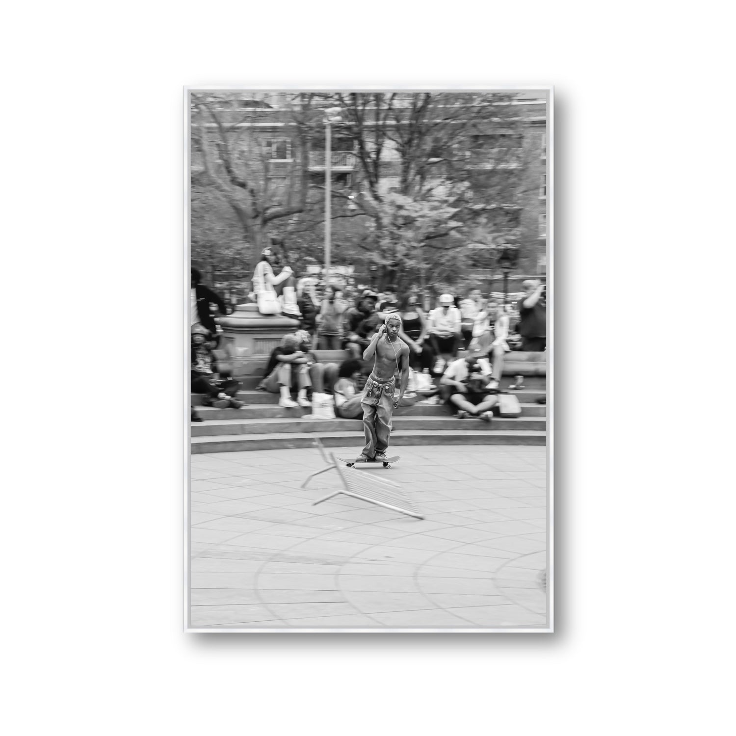 Skate Park Serenade New York NYC Black & White wall art Gallery fine art canvas in white float frame