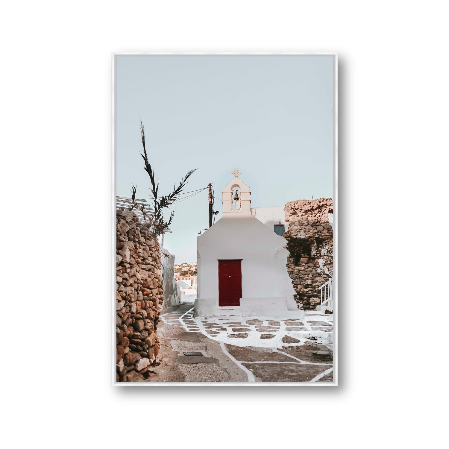 Little Chapel Mykonos Greek island wall art Gallery fine art canvas in white float frame