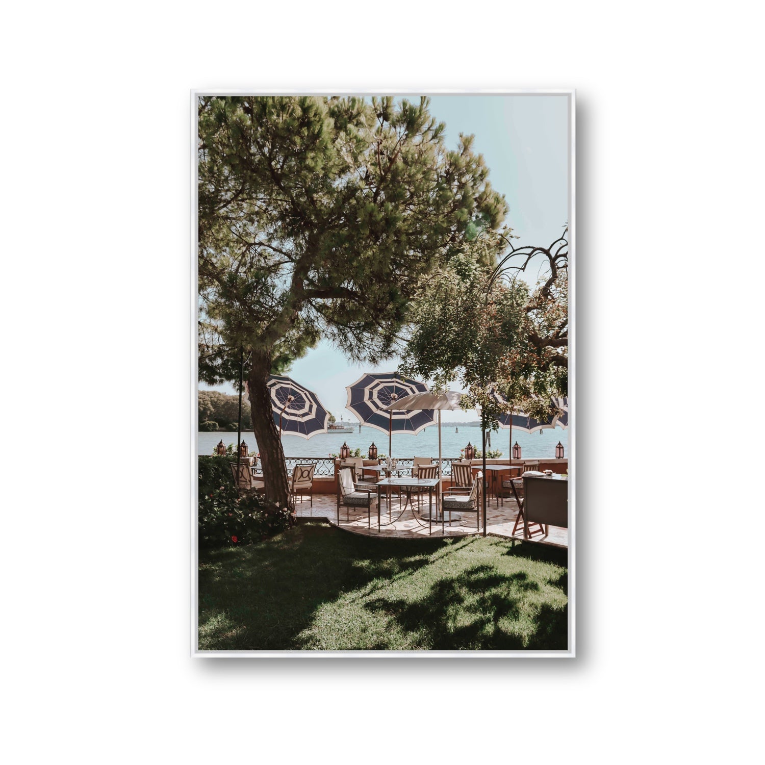 Tranquil Gardens Venice Italian wall art Gallery fine art canvas in white float frame