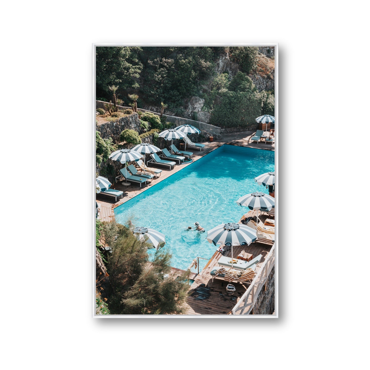 Poolside Paradise fine art print, Ischia, Italy, Gallery, White Float Frame, Fine Art Canvas