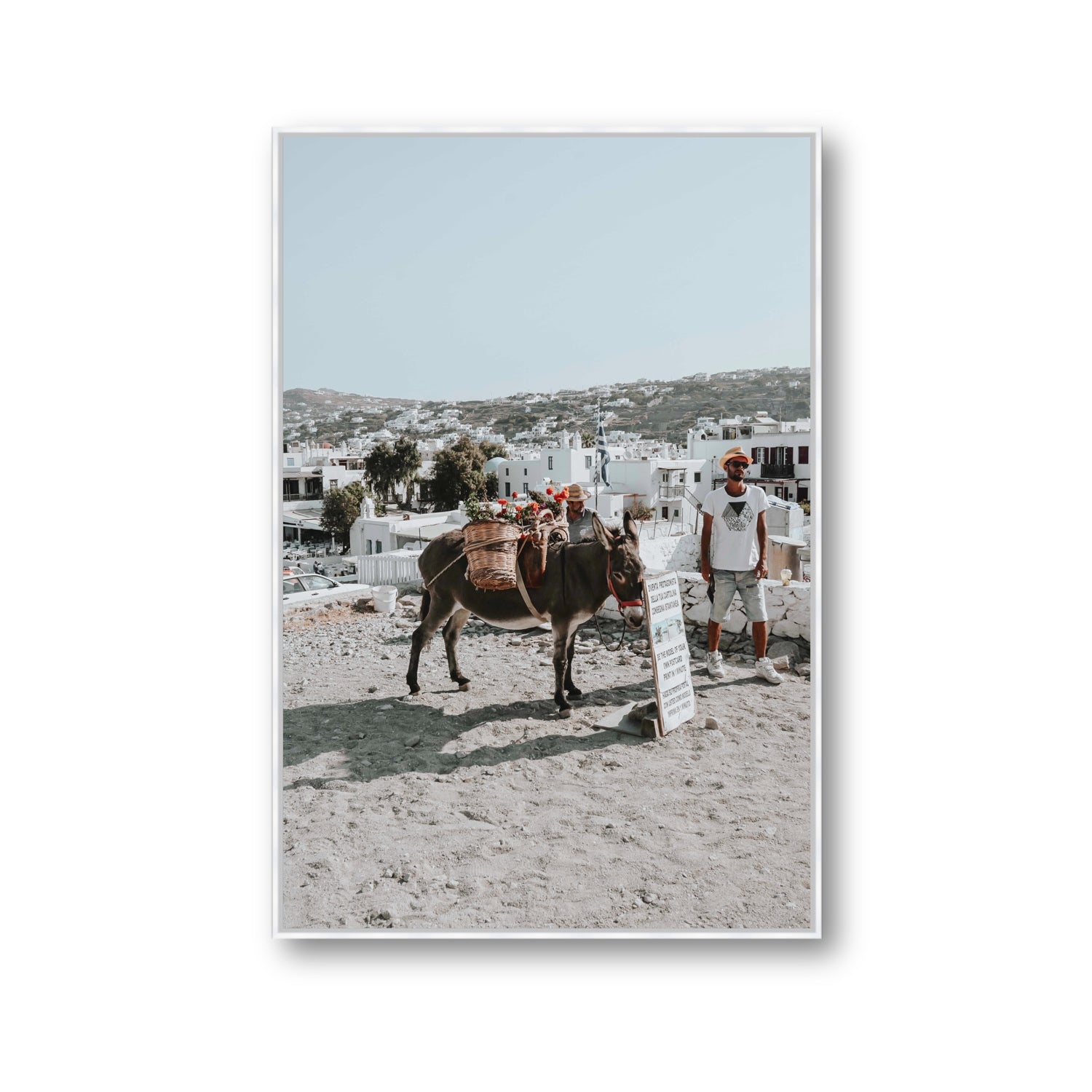 Let The Journey Begin Mykonos Greek island wall art Gallery fine art canvas in white float frame